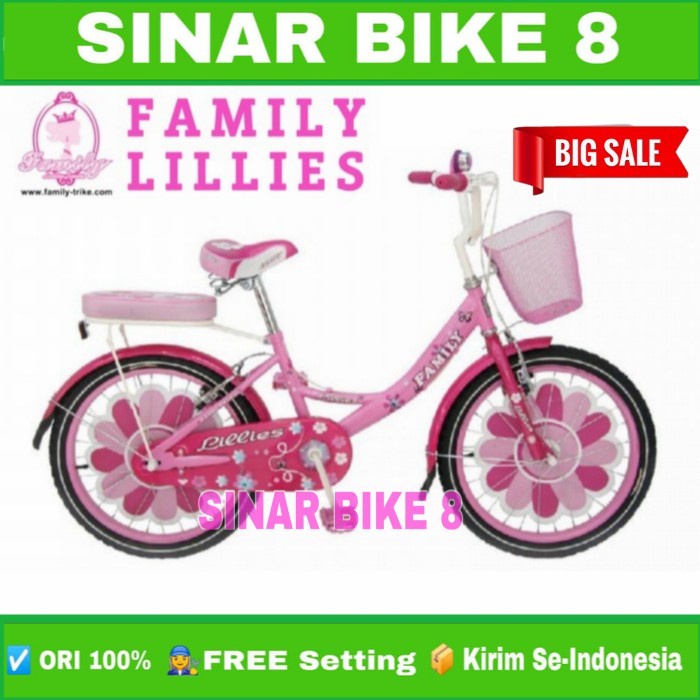 Sepeda Anak Perempuan FAMILY LILLIES Ukuran 12, 16, 18 dan 20 Inch Keranjang