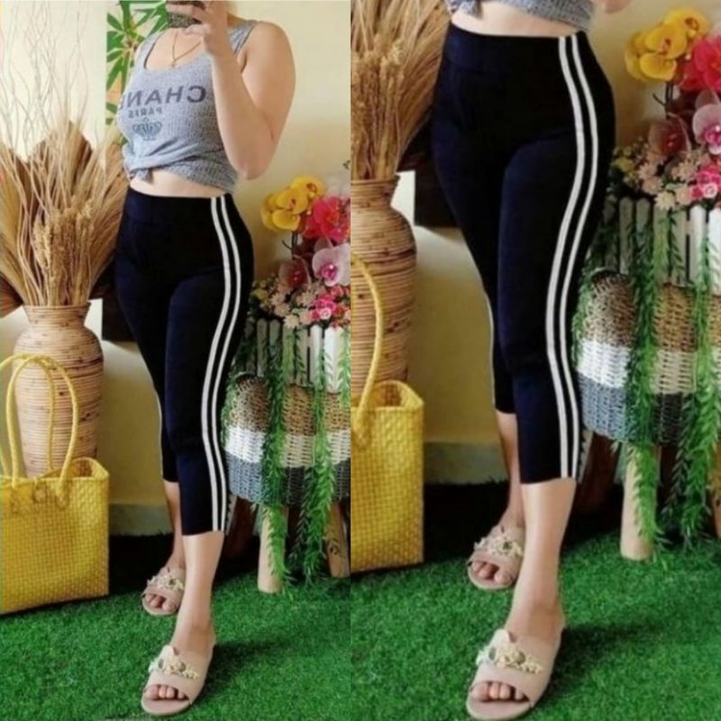 Legging 7/8 Wanita  List 2 Putih Fit S-XXL (Bb 40-80 kg)