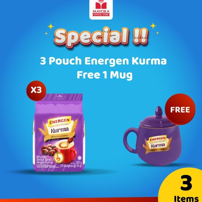 

3 Pouch Energen Sereal Kurma Free 1 Mug