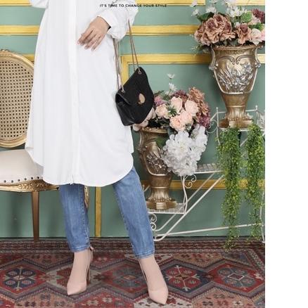 DIBIHI Tunik Putih wanita Tunik Polos Wanita Tunik Rayon Premium Kemeja Tunik Wanita Lengan Panjang