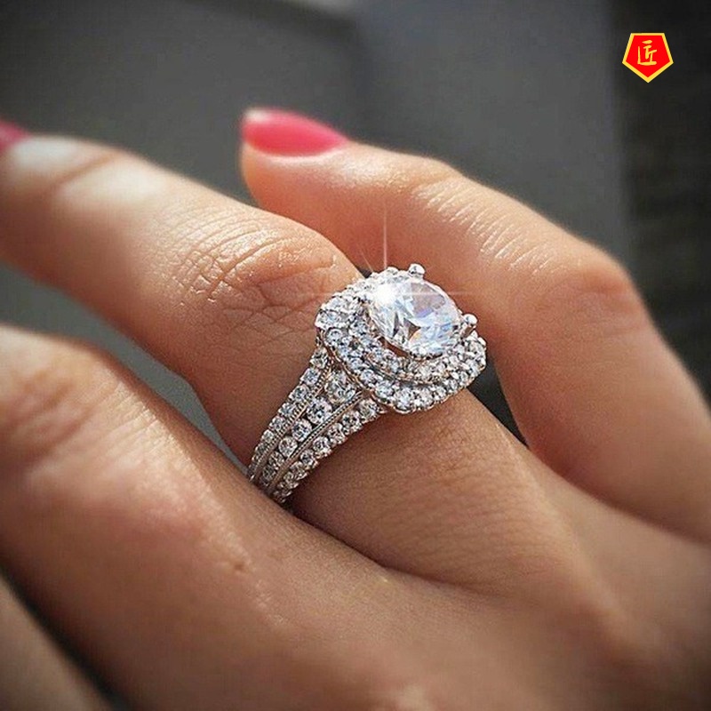 [Ready Stock]18K Platinum Double Layer Moissanite Ring Fashion