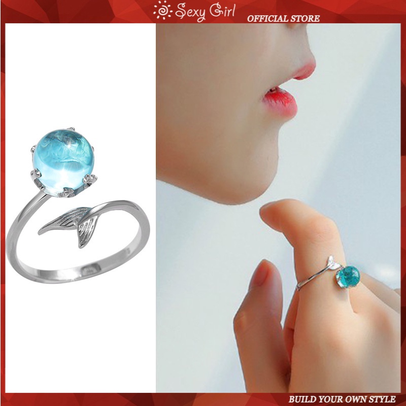 Perhiasan Cincin Jari Telunjuk 925 Silver Desain Mermaid Busa Gaya Korea Untuk Wanita
