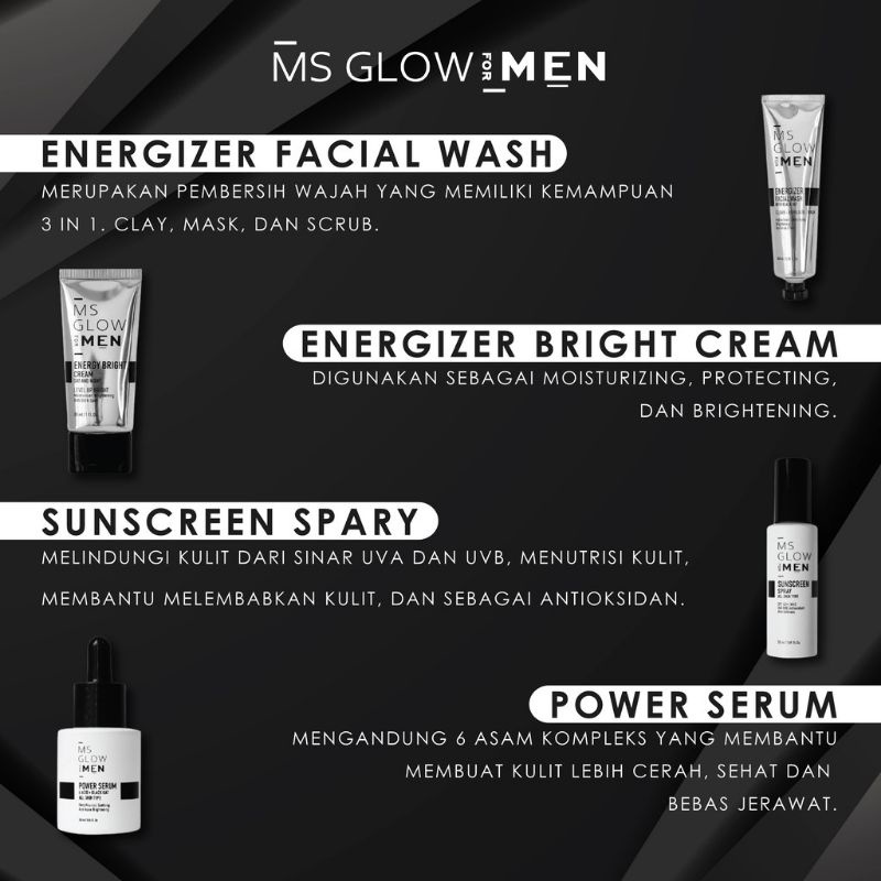 MSGLOW MEN PAKET LENGKAP MSGLOW FOR MEN SKINKER SEKINKER SCINCER SECINCER SCINKER SCINCARE SKINCARE WAJAH PRIA GLOWING PEMUTIH WAJAH PRIA JERAWAT ORIGINAL-1