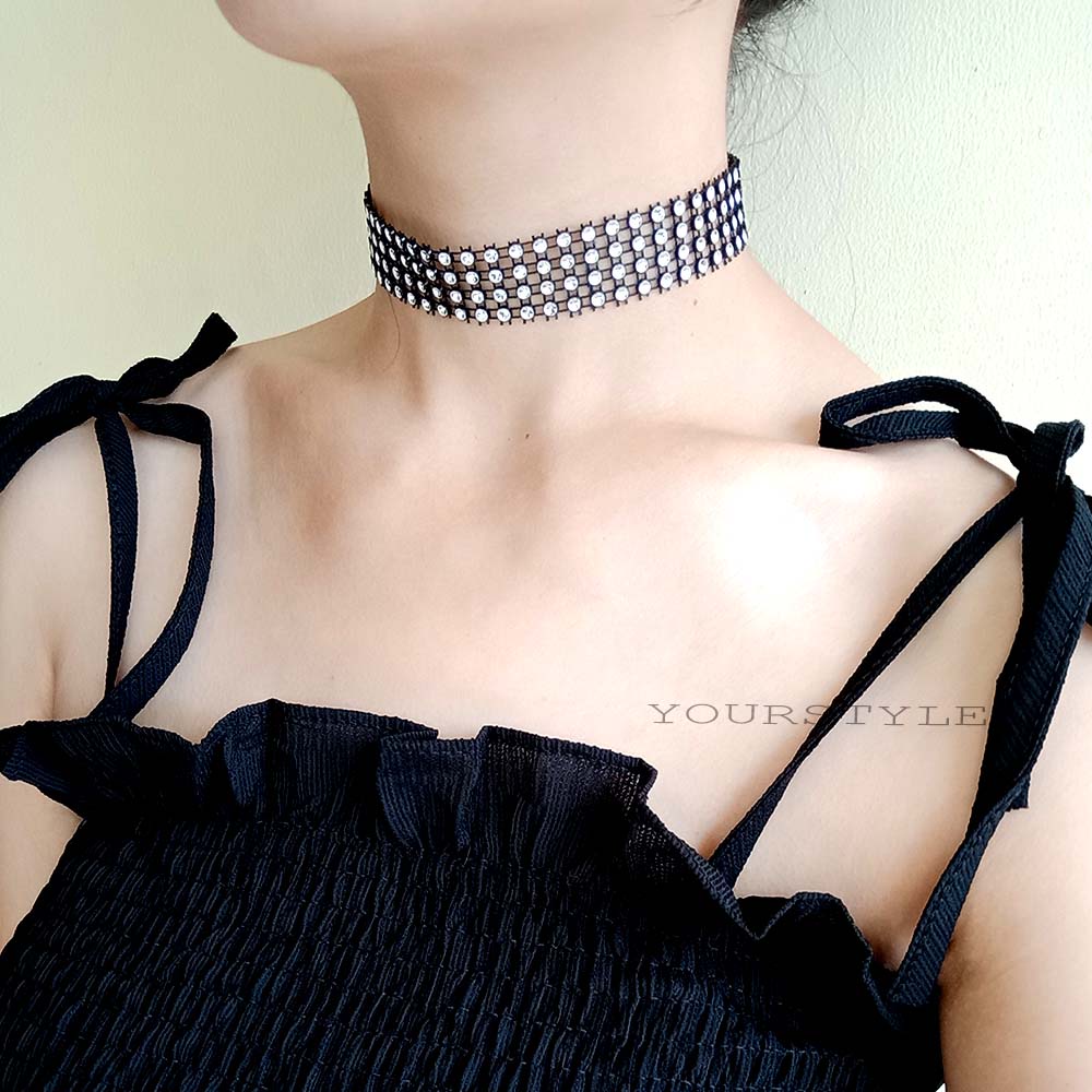 white diamond choker 1-7 row | choker diamond | kalung choker wanjishop