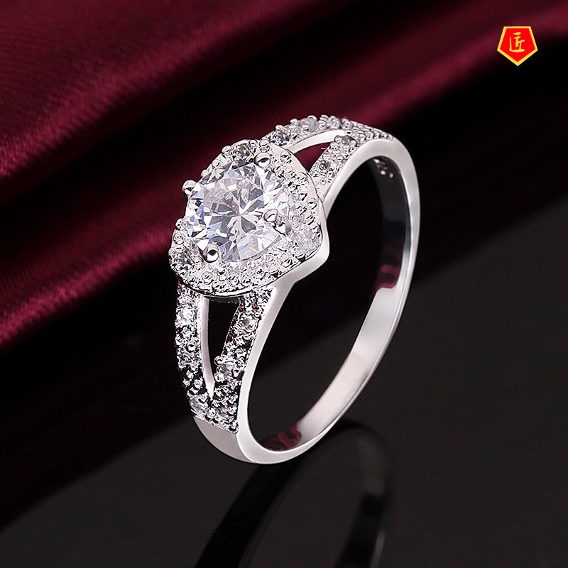 [Ready Stock]Fashion Personality Heart-Shaped Diamond Silver Ring