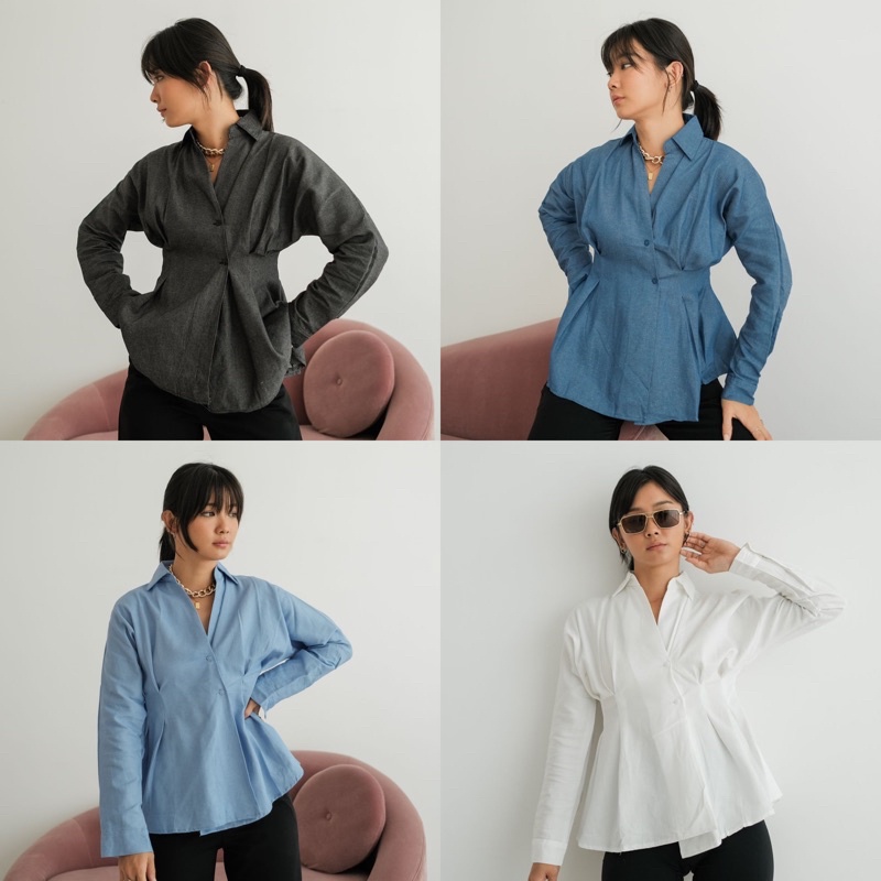 Gianna Shirt - Kemeja Basic Garis / Kemeja Katun / Kemeja Oversize / Kemeja Kerja / Kemeja Kantor / 