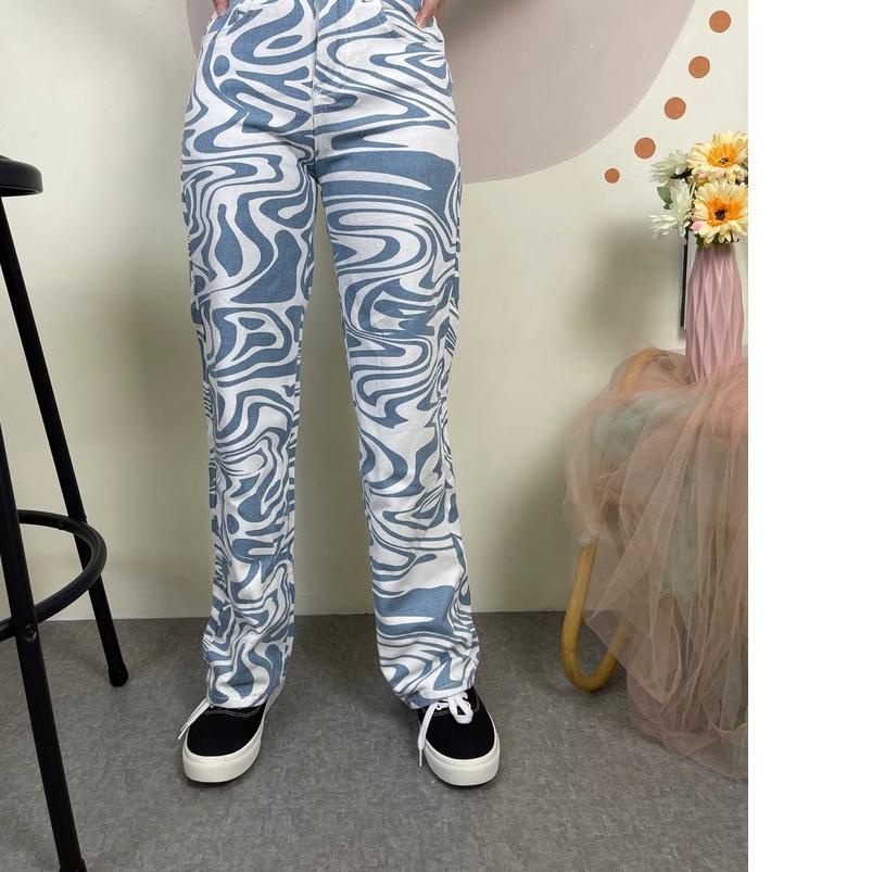 ✻ DEMORIN - Celana Jeans Panjang Highwaist Motif Marble Wanita Kekinian X5011, X5012, X5013 ➨