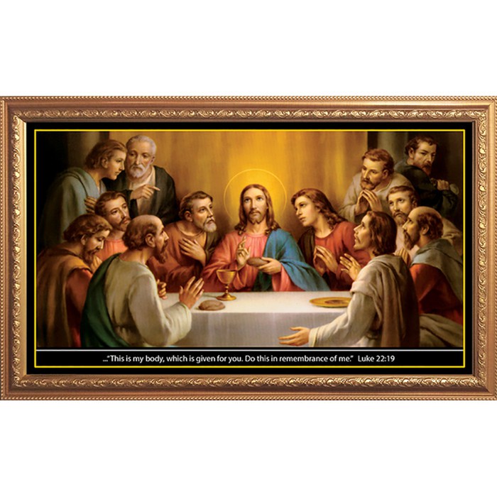 GEN383Lukisan Perjamuan Kudus Kanvas GRS95 100 x 50cm-Hiasan Dinding Rohani