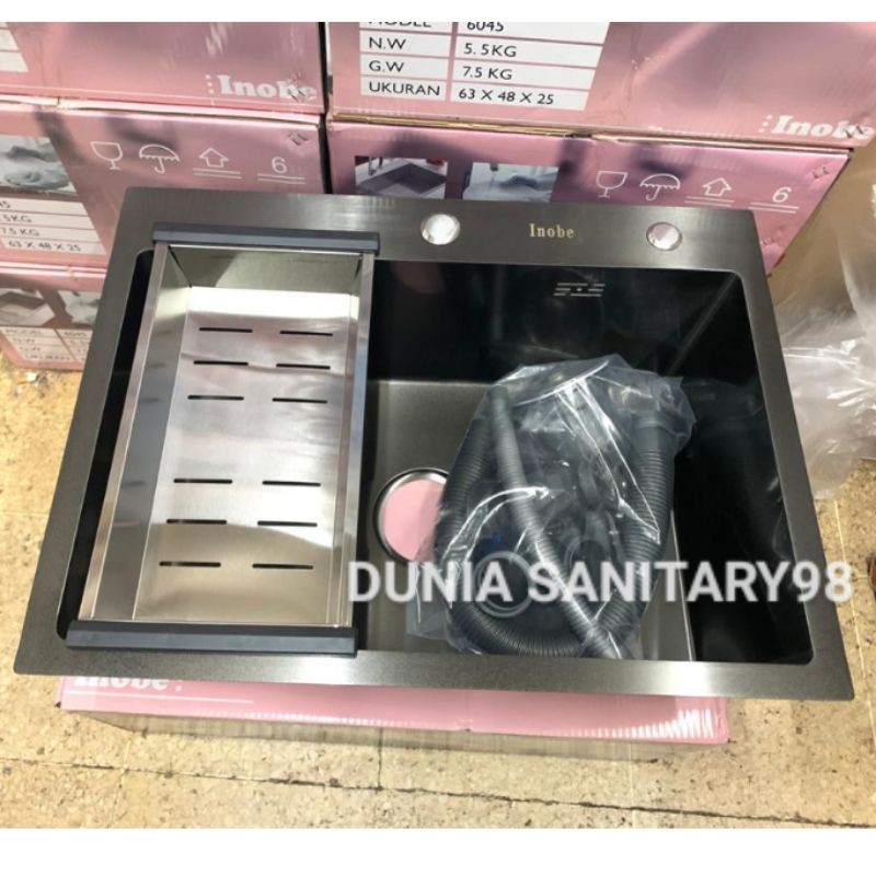 PROMO!! Paket Kitchen Sink Stainless BLACK SUS 304 6045 INOBE by Onan Bak Cuci piring HITAM BLACK