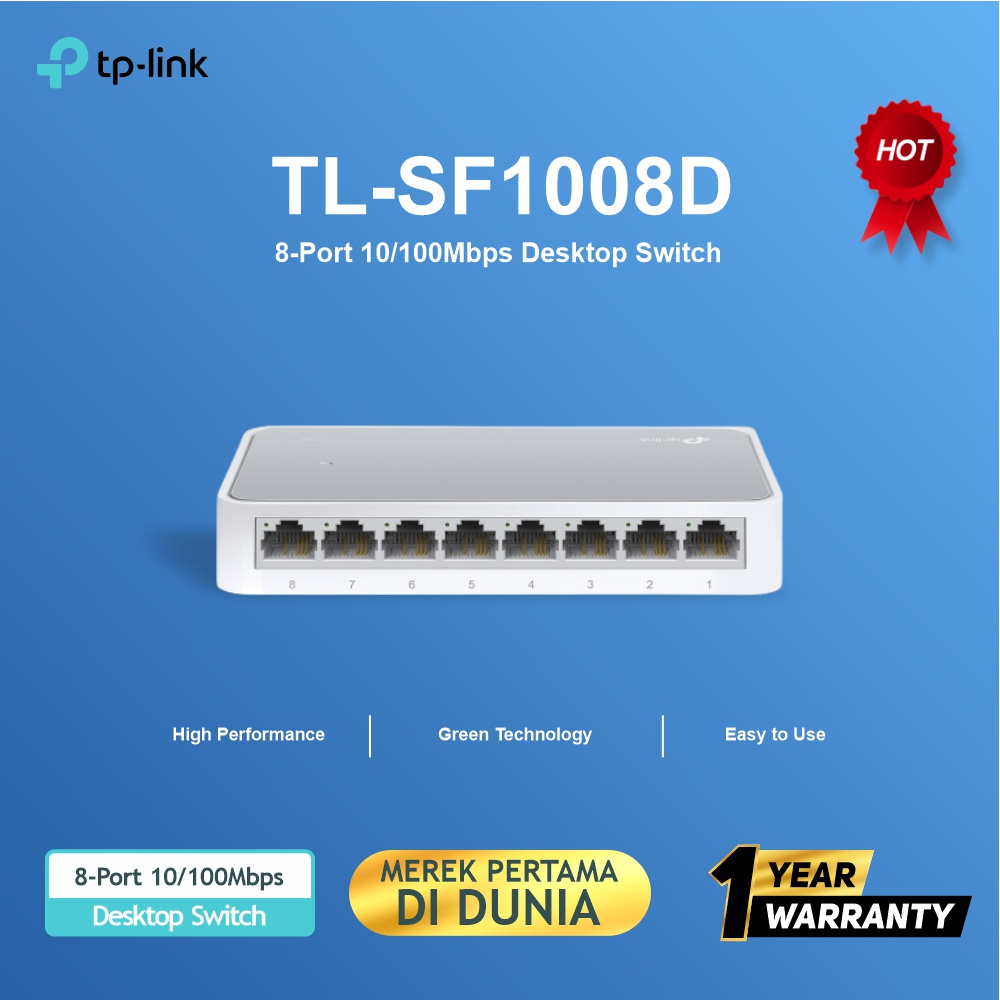 TP-LINK TL-SF1008D 8-Port 10/100Mbps Desktop Switch 4.8 Garansi Resmi