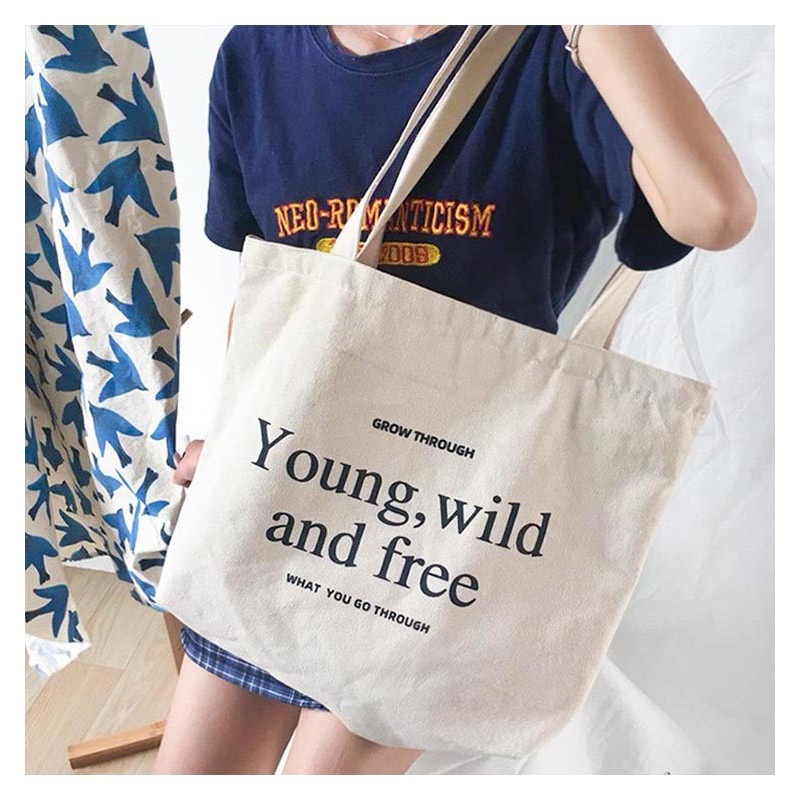 TC-12 tas canvas tote bag wanita import korea jepang besar young wild