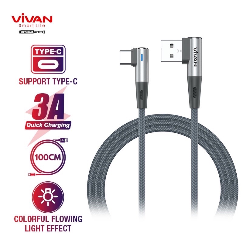 VIVAN BWC-100S Kabel Type C Kabel Data Fast Charging 3A Gaming Siku Panjang 1M - Garansi 1 Tahun