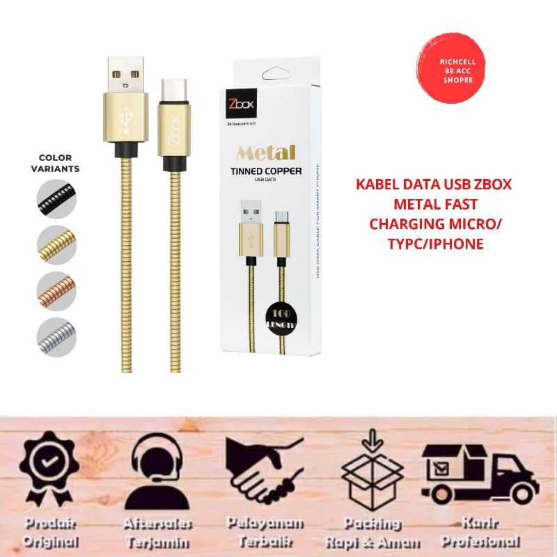 Kabel Data Usb Zbox Metal Fast Charging Micro/Typc/Iphone