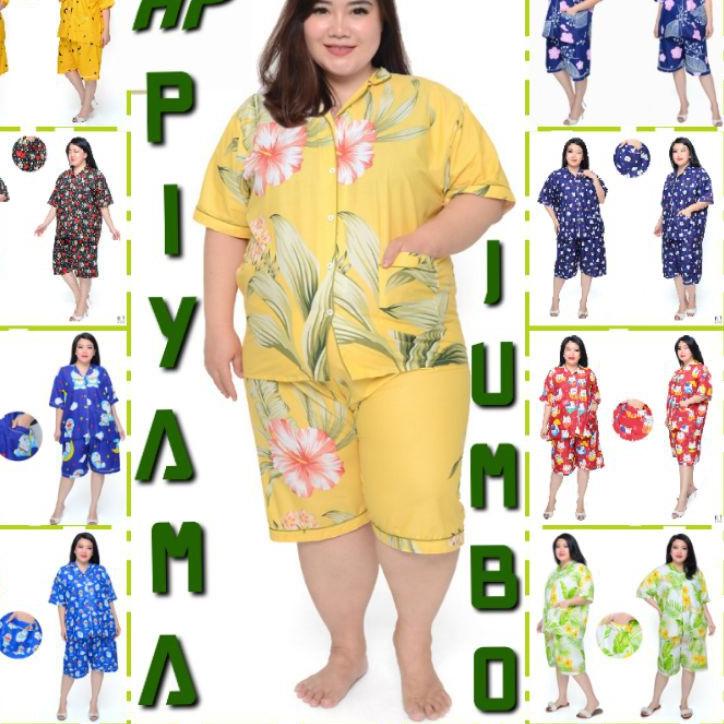 ⅍ PIYAMA JUMBO CELANA PENDEK WANITA LD 130 120 SET BAJU TIDUR CEWEK DEWASA SETELAN KATUN KARAKTER ✸