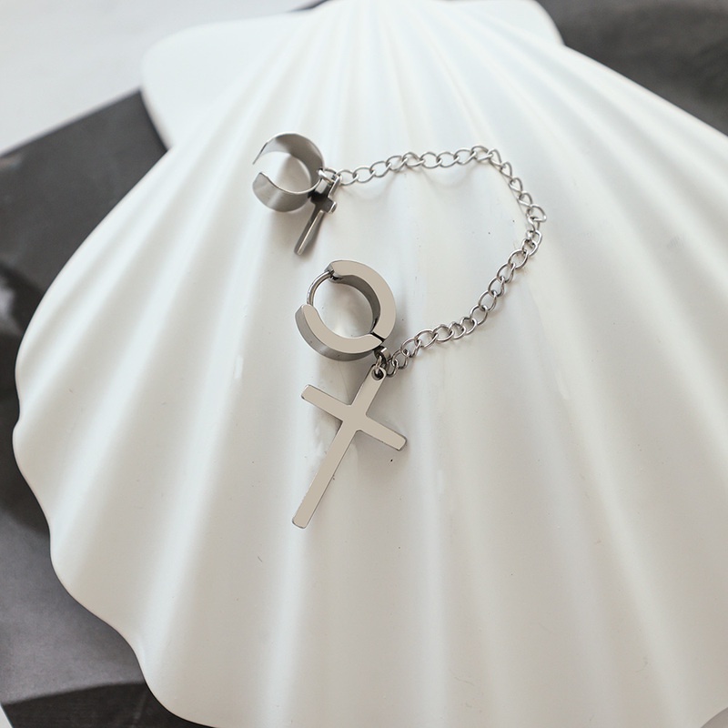 [1 Pcs Vintage Gothic Cross Pendant Earrings Clip] [Women Bridal Wedding Drop Earrings] [Ladies Elegant Long Dangle Earrings]
