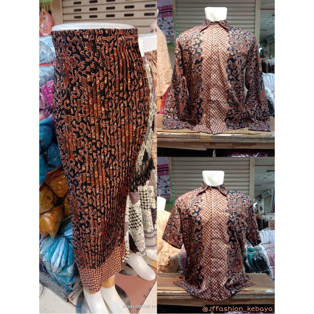 Setelan Couple Kemeja Batik Pria Dan Bawahan Kebaya Rok Plisket Wanita (1)