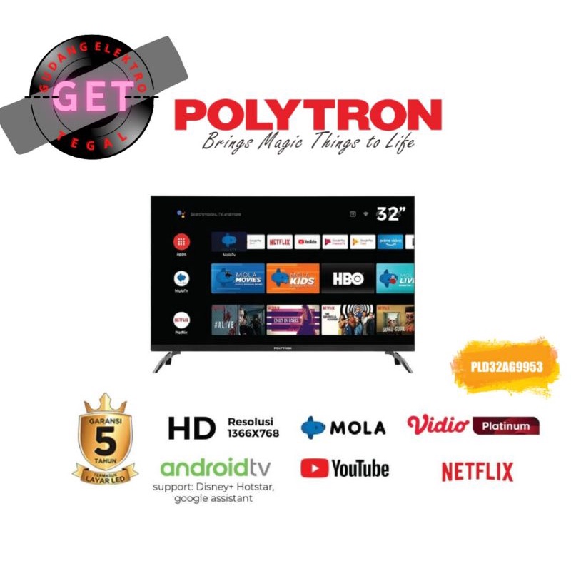 LED SMART ANDROID TV 32 INC POLYTRON [ANROID TV] ~ PLD32AG9953 (KOTA TEGAL)
