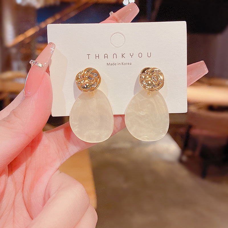 Anting S925 Silver Needle Warna Kopi Resin Gaya Retro Perancis