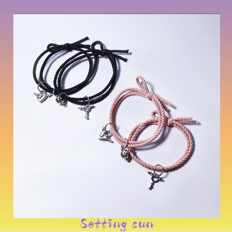 1 Pasang Sederhana Kunci Cinta Kunci Magnetik Pasangan  Gelang Persahabatan Karet Gelang Kepala Tali Hadiah Aksesoris TN
