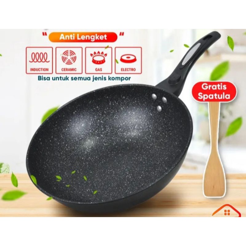 Wajan batu medis anti lengket 32 CM | panci penggorengan | panci premium serbaguna