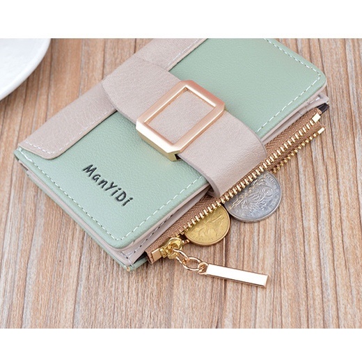 DOMPET LIPAT WANITA KECIL KULIT HIJAU MANYIDI ADASIE WA369G3 IMPORT KOREA CEWEK MURAH SLOT KARTU RESLETING KOIN PREMIUM PENDEK MINI SIMPLE KEKINIAN TIPIS BRANDED ORI BATAM