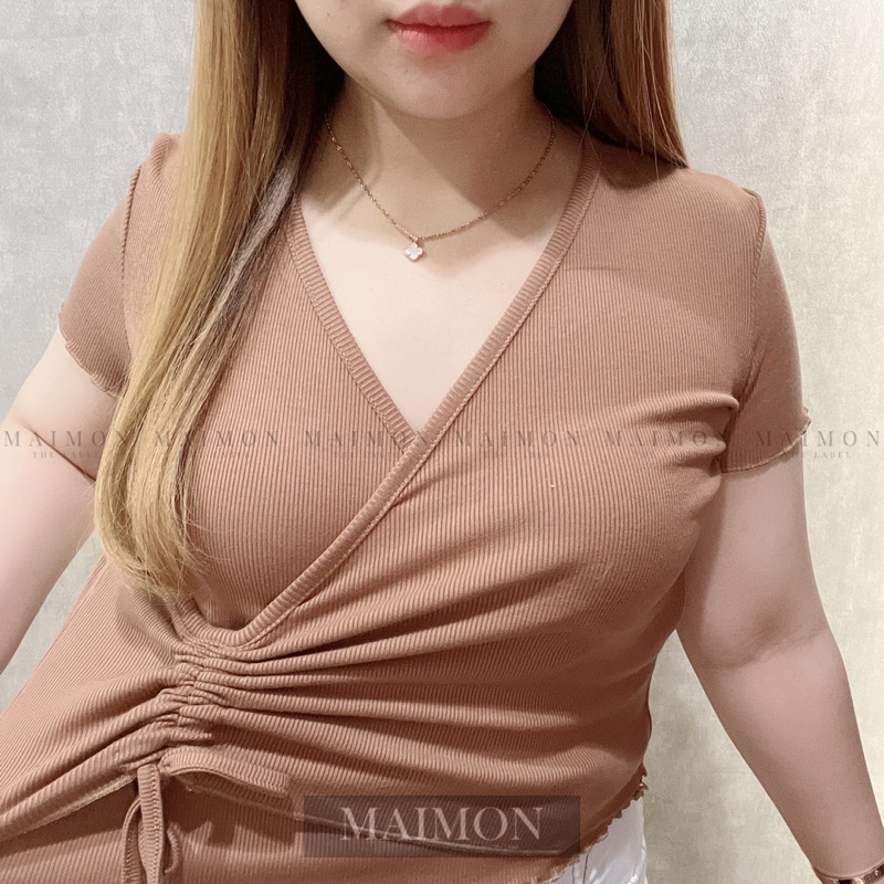 Rib Drawstring Vneck Top | Atasan Serut Samping Korean Fashion | Maimon Grosir