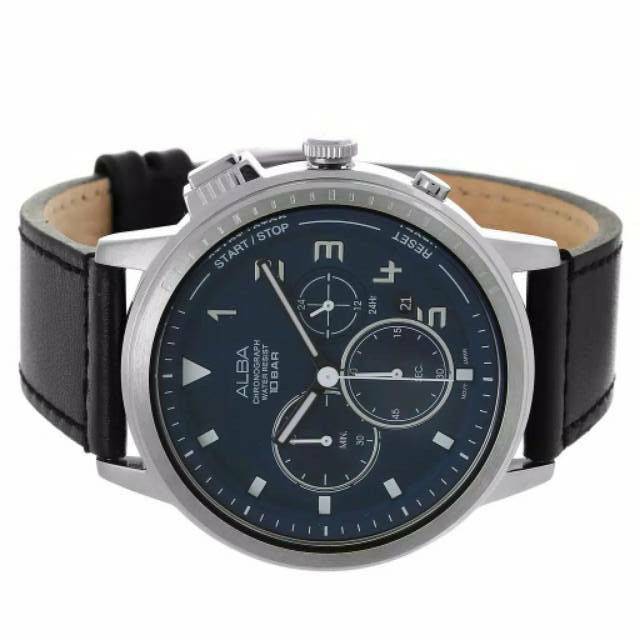 Alba Quartz AT3F41X1 Chronograph Black Leather - Jam Tangan Pria AT3F41