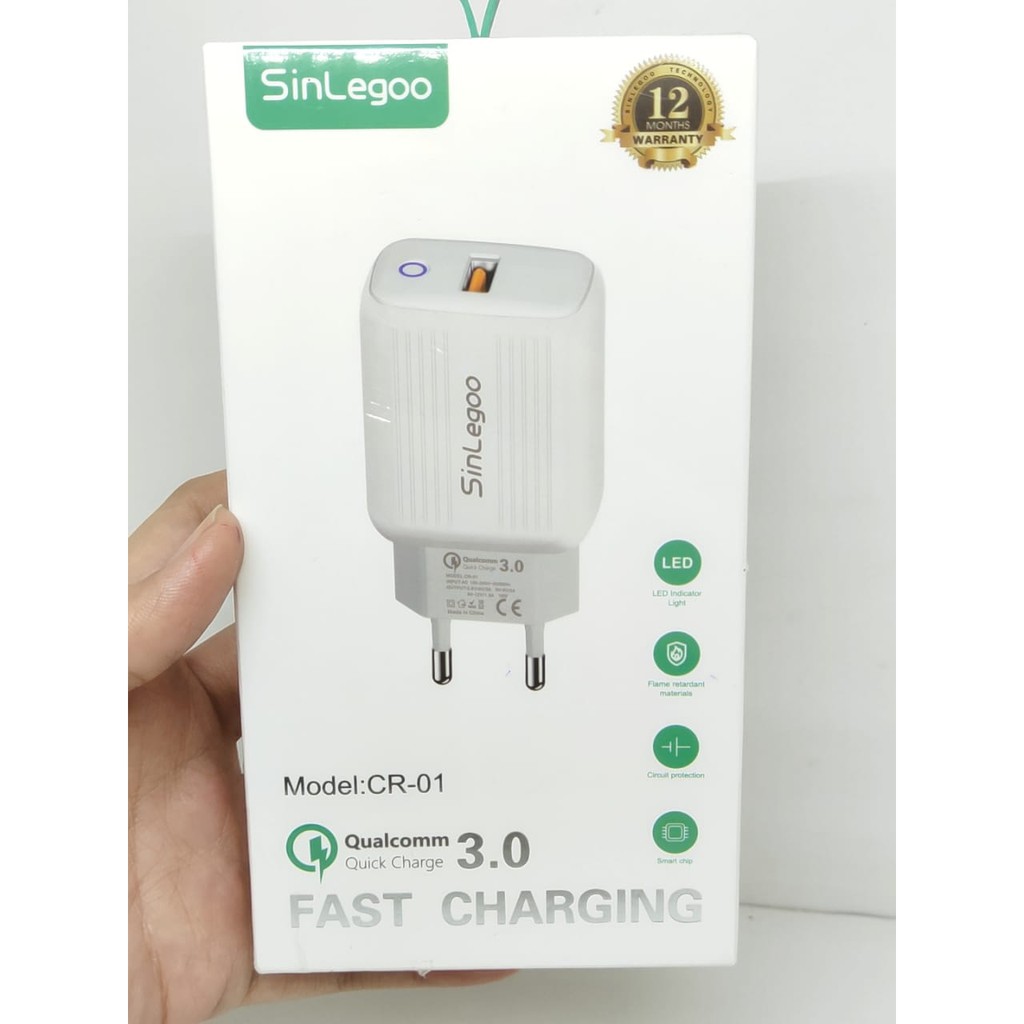 SINLEGOO CR-01 Head Charger LED 1 USB Port Batok Casan Quick Charge 3.0 GARANSI 1 TAHUN