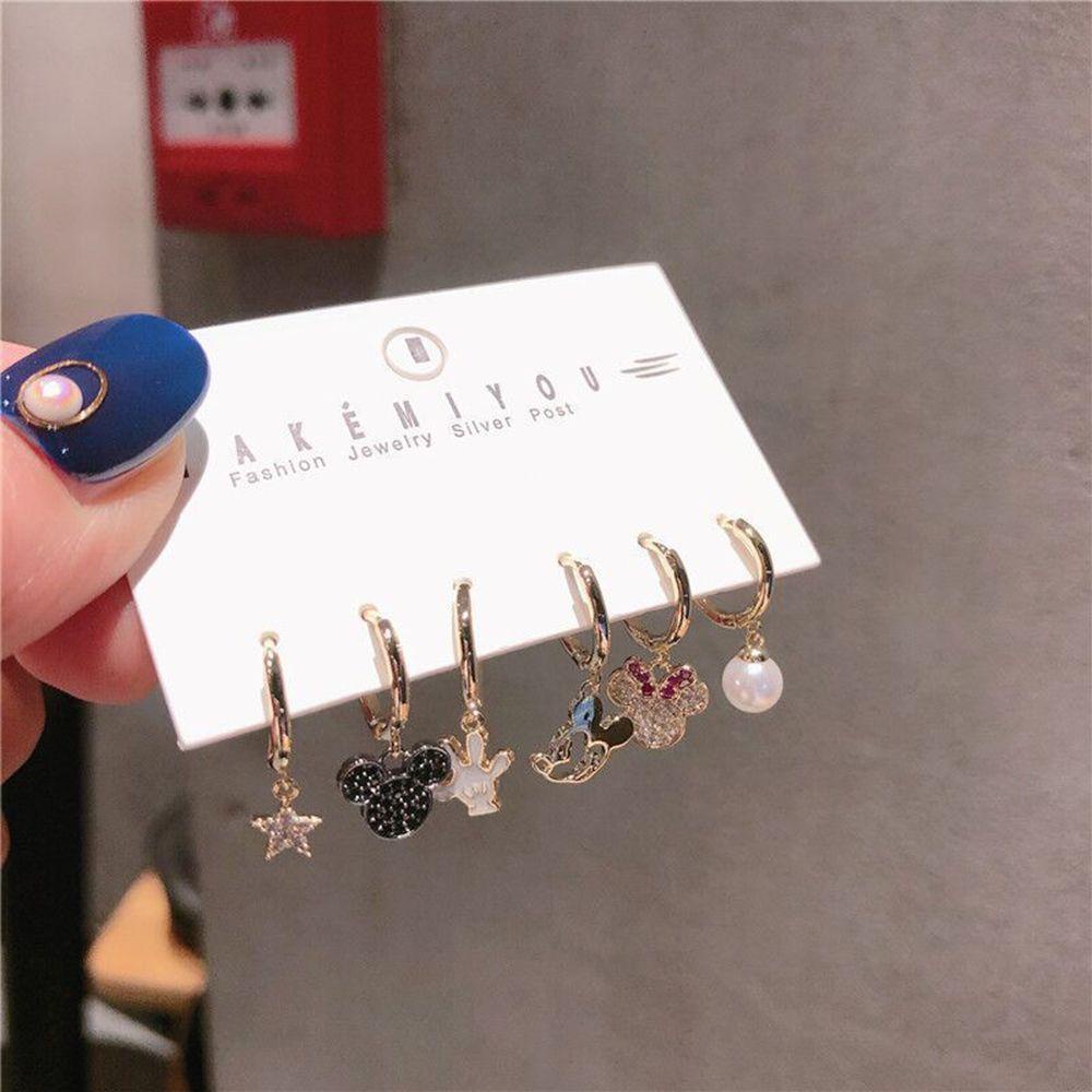 Needway Anting Asimetris Gadis Lucu Mutiara Hadiah Besar Perhiasan Telinga Bintang Anting Gaya Korea