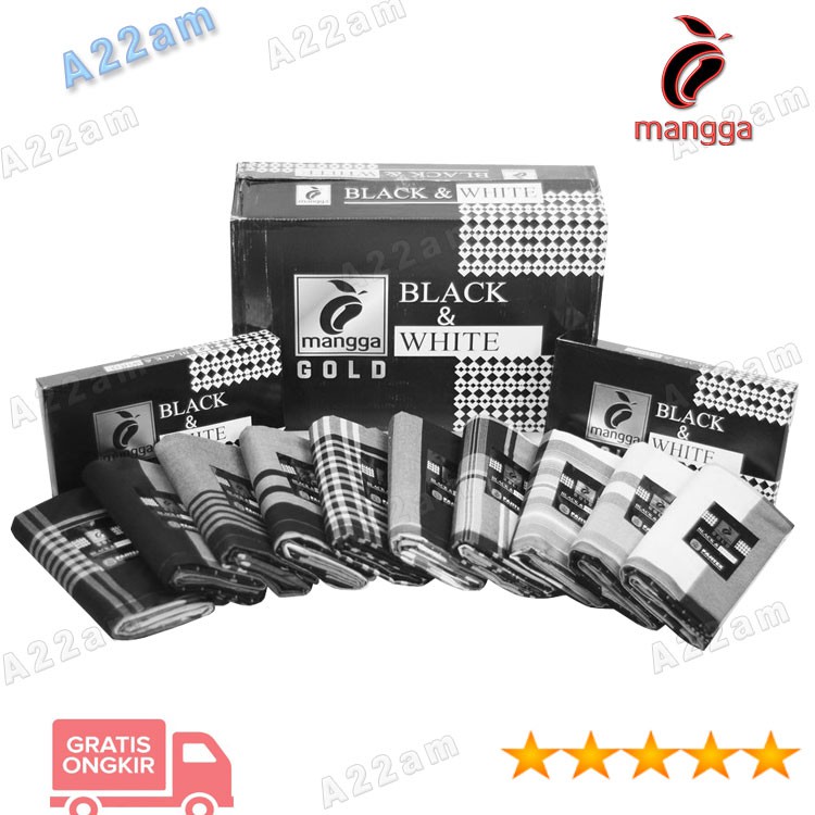 Kain Sarung M11 0 MANGGA Gold Tenun Motif Kotak Black & White Original