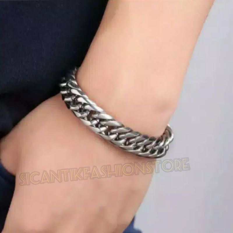 Gelang baja Stainless steel silver Fashion pria terlaris anti Karat tidak luntur Gelang Titanium