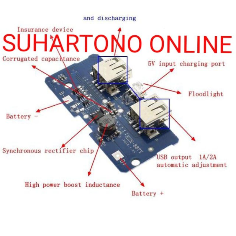 Modul Power Bank18650 Baterai 3.7v Ke 5v 2a Diy