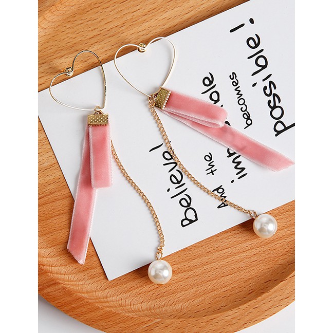 LRC Anting Tusuk Fashion Pink Pearl Decorated F07207