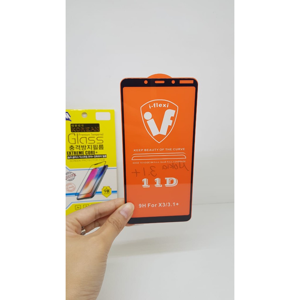 KOREAN Tempered Glass FULL LEM Nokia 3.1 Plus 6.0 inchi FULL SCREEN Guard NOKIA X3 FULL GLUE