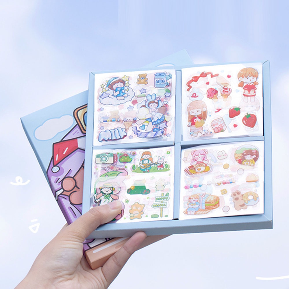 ELEGANT 100 pcs/box Kawaii Sticker Set Cute Pink Yellow Green Stationery PET Decorative Sticker DIY Scrapbooking Waterproof Bear Bunny Rabbits Cartoon Drink Food Animals Girls Pattern Vitality Magic Adhesive Decals