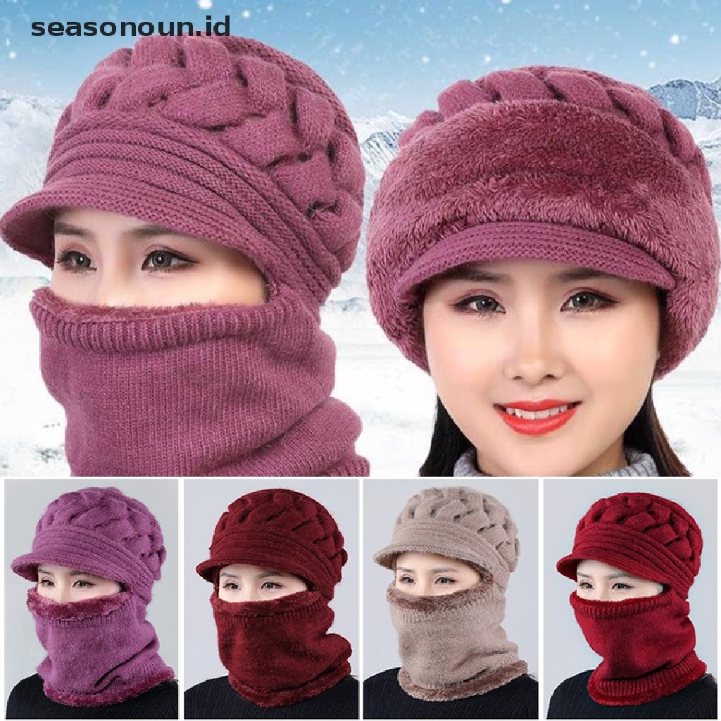 Topi Beanie Scarf Rajut Tebal Hangat Tahan Angin Untuk Wanita