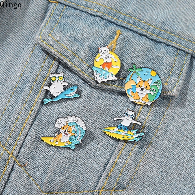 Bros Pin Enamel Desain Kartun Hewan Kucing Lucu Aksesoris Wanita Untuk Travel / Pantai / Surfing