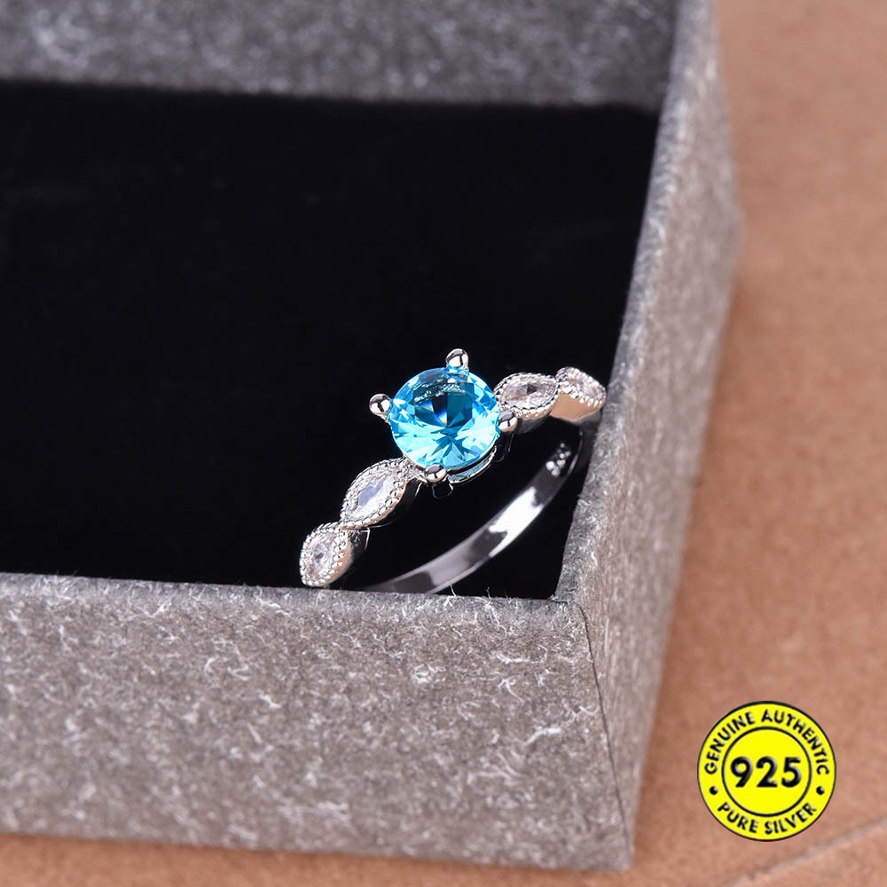 Cincin Sterling Silver 925 Dengan Topaz Biru Mewah Untuk Wanita