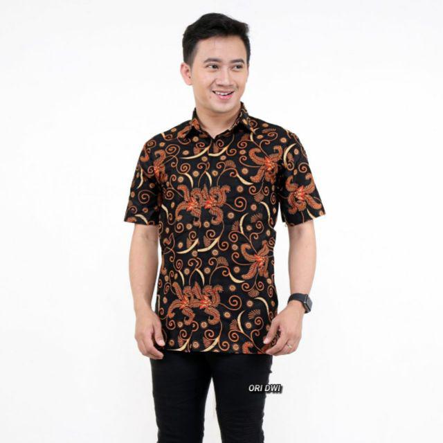BAJU BATIK PRIA ABADI BATIK KEMEJA BATIK PRIA LENGAN PENDEK-Salju Kuning