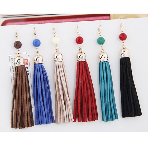 LRC Anting Gantung Elegant Beads Decorated Tassel Pendant Design