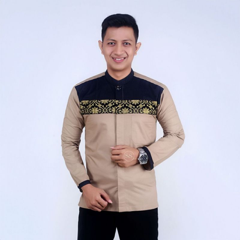 Kemeja pria lengan panjang | kemeja polos kombinasi batik kemeja pria kekinian M L XL| seragam