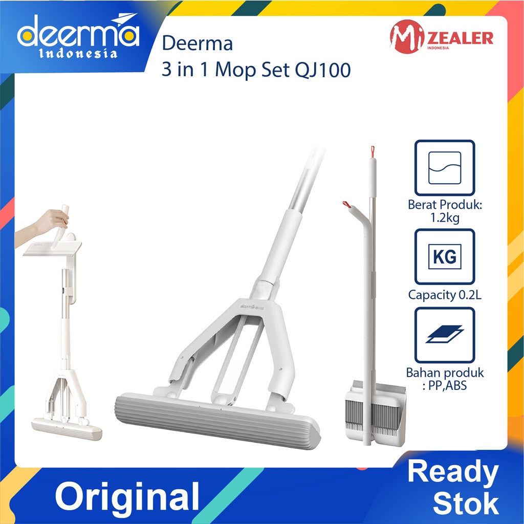 NEW Deerma QJ100 3In1 Sapu &amp; Tongkat Pel Cleaning Set Lantai Dinding Rumah