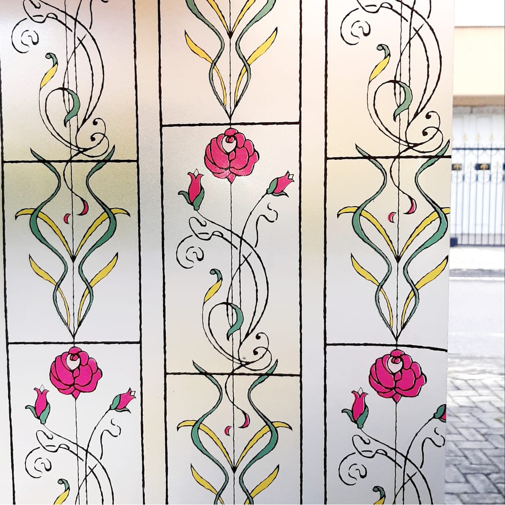 Eva Luvgreen Stiker Kaca Motif Bunga Ukuran 45x100cm Sandblast Kaca Es Kaca Buram GS 064