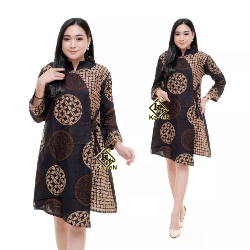 Baju Batik Wanita Modern Atasan Batik Kerja Wanita Lengan Panjang Tunik Batik Kantor Blouse Batik Seragam Batik M L XL XXL