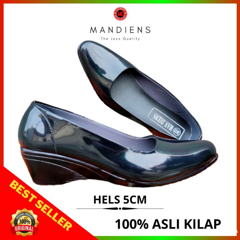 MANDIENS Sepatu Wedges Persit Bhayangkari PDH Polwan Kilap Sintetis - Sepatu PNS Guru - Sepatu Kerja SPG