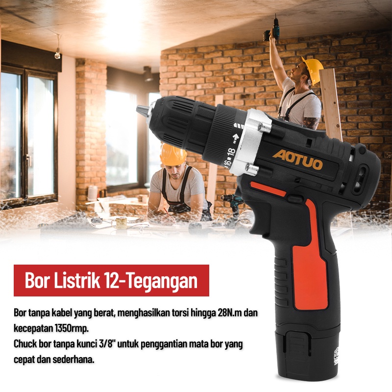 12V Bor Mesin Elektrik Drill 10mm Set Reversible Mesin Bor Tangan Listrik