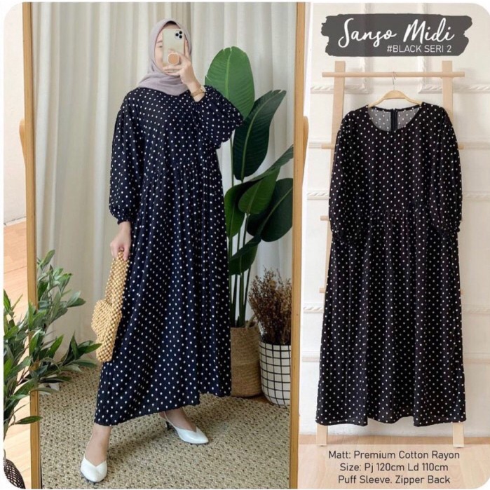 moa midi dress premium/gamis rayon premium - SANSO BLACK, LD 110-FIT XL(M0Z3) DAILY DRESS OUTFIT - D