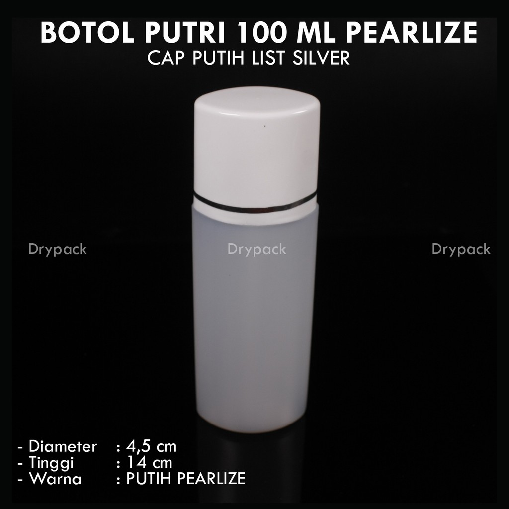 Botol Putri 100 ml Natural Tutup Putih List Silver