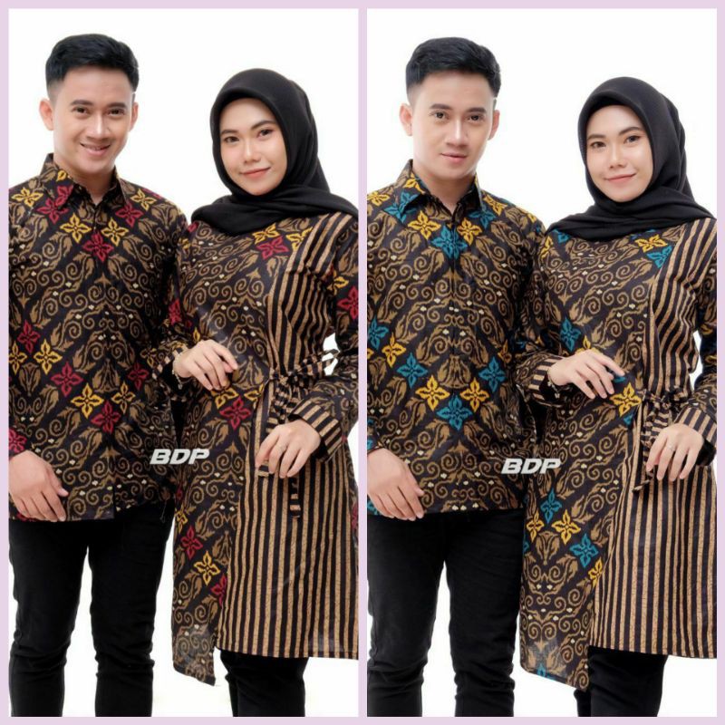 MAURA COUPLE KEMEJA BATIK &amp;TUNIK SIZE M L XL XXL BSWART Batik HRB026 kenango hem panjang padi