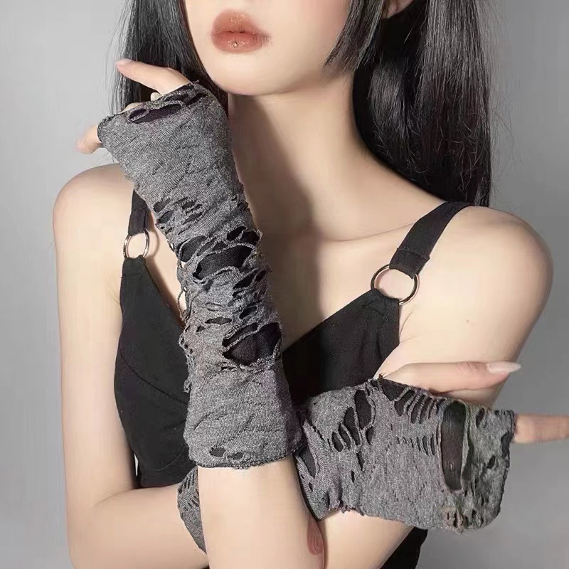 Women Ripped Gothic Fingerless Gloves 8542